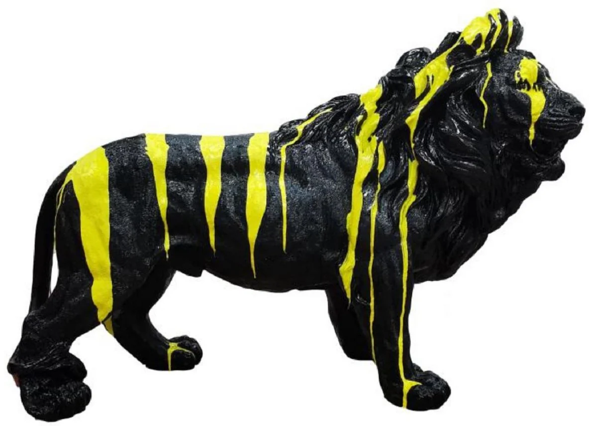 Casa Padrino escultura decorativa de lujo león negro / amarillo 100 x A. 68 cm - Figura decorativa grande - Figura animal XXL - Escultura decorativa XXL - Esculturas y figuras decorativas XXL de lujo