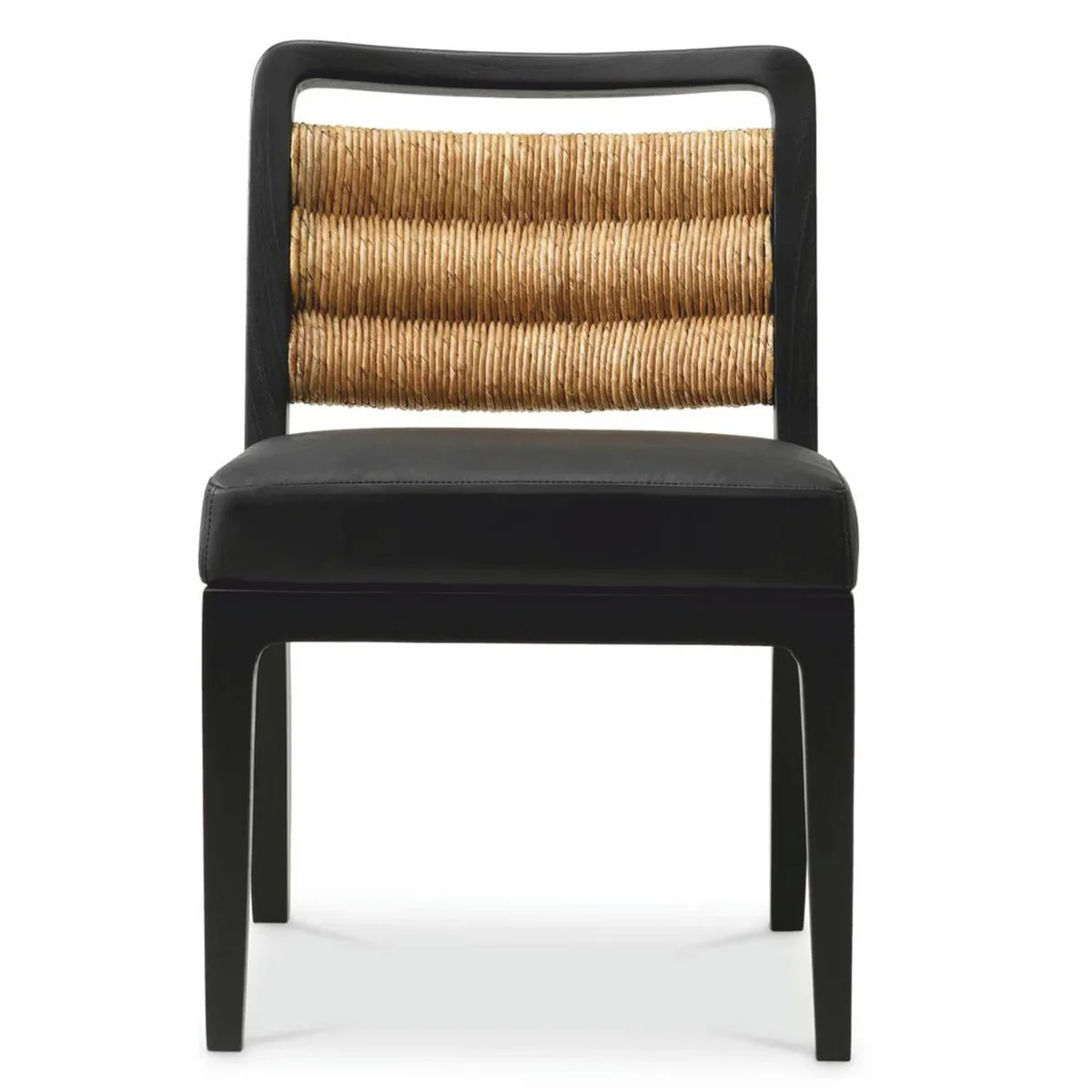 Casa Padrino Silla de Comedor de Cuero de Lujo Negro / Natural Al. 85 cm - Muebles de Comedor