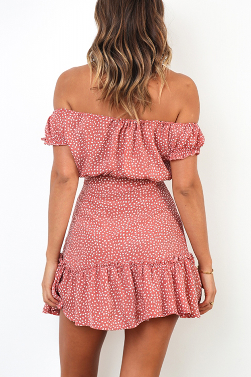 Summer Off Shoulder Polka Dot Printed Falbala Dress