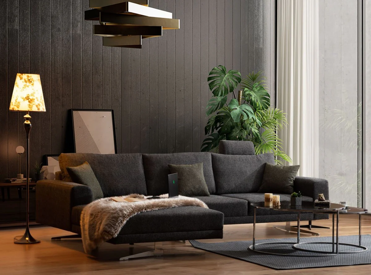 Casa Padrino sof¨¢ esquinero de lujo gris / plata 310 x 180 x A. 70 cm - Sof¨¢ de sal¨®n - Muebles de sal¨®n - Muebles de lujo