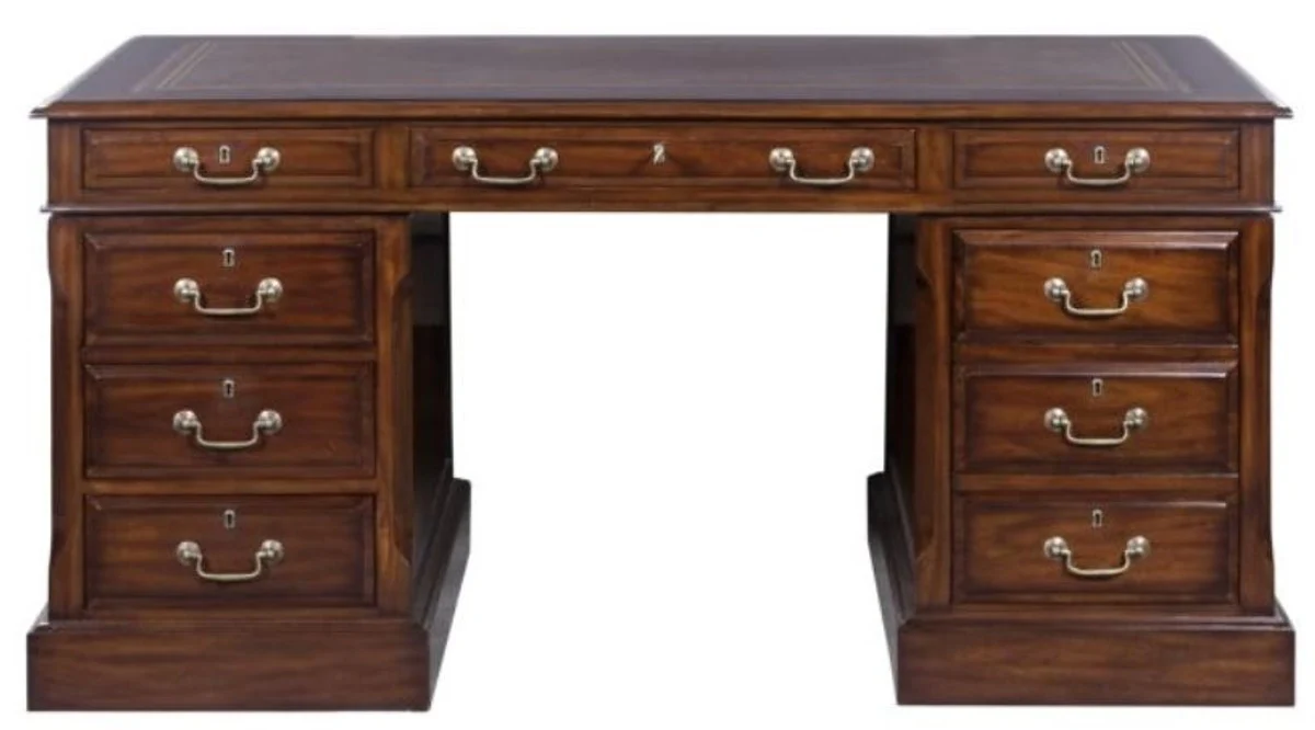 Casa Padrino escritorio de lujo con puerta y 6 cajones marr¨®n / plata 160 x 80 x H. 79 cm - Mobiliario de Oficina