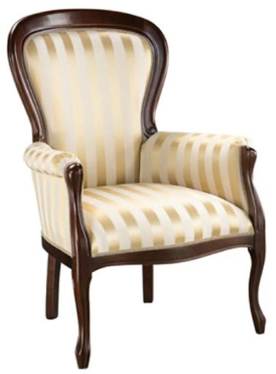 Casa Padrino sill¨®n barroco de lujo con rayas oro / marr¨®n oscuro 70 x 74 x A. 104 cm - Sill¨®n de sal¨®n a rayas en estilo barroco - Muebles de sal¨®n barrocos