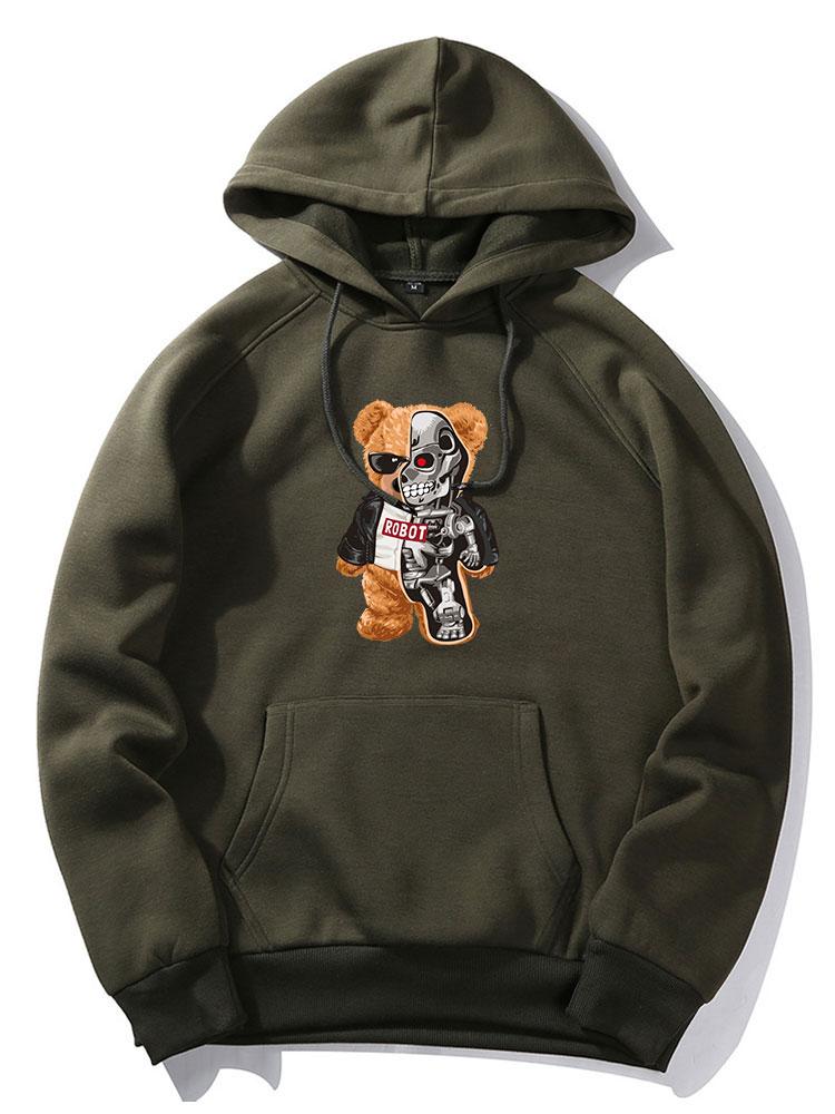 Robotic Bear Print Hoodie