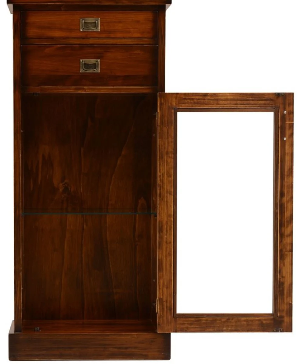 Casa Padrino vitrina de estilo vintage de lujo marr¨®n / lat¨®n 58,5 x 37 x A. 137 cm - Vitrina de madera maciza con 2 cajones y puerta - Muebles de estilo vintage - Muebles de lujo