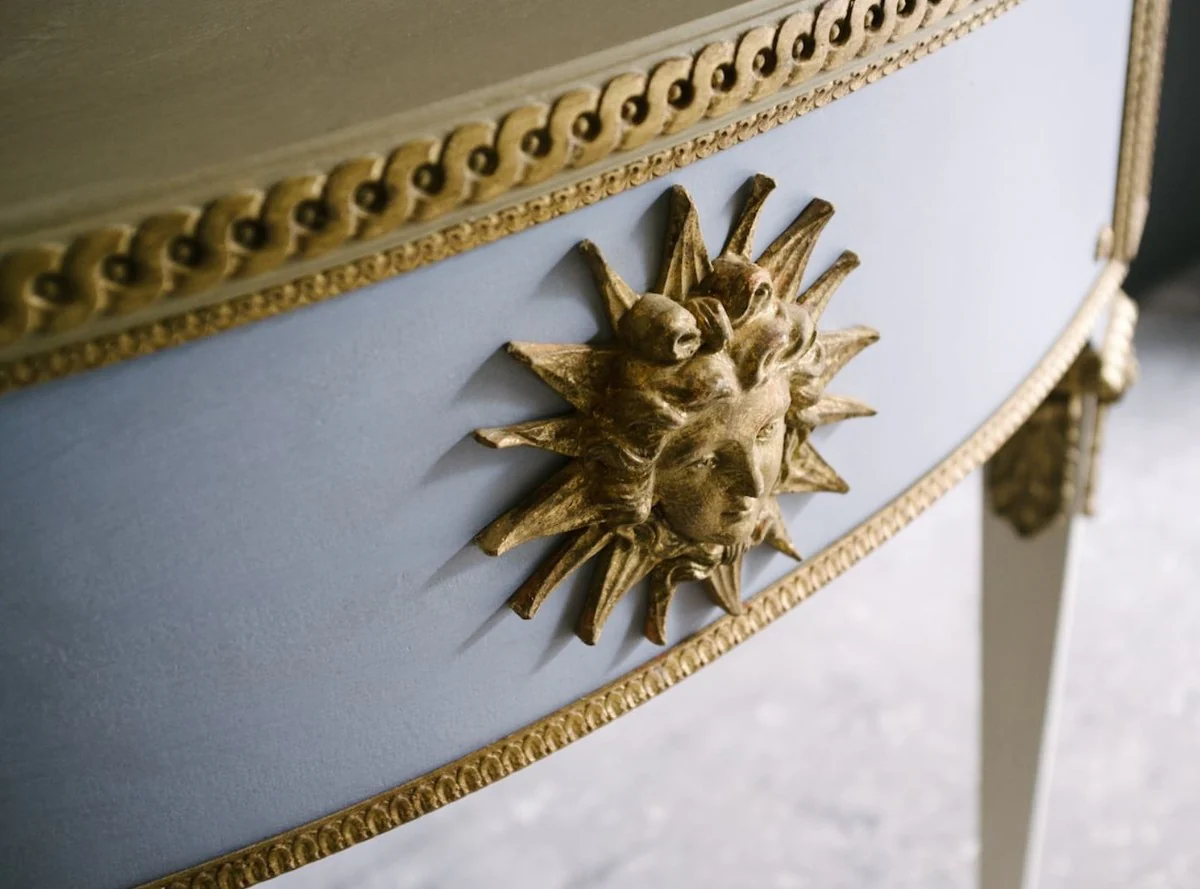 Casa Padrino Consola Barroco de Lujo Azul / Blanco / Oro 150 x 75 x H. 91 cm - Mesa de Consola Hecha a Mano de Estilo Antiguo