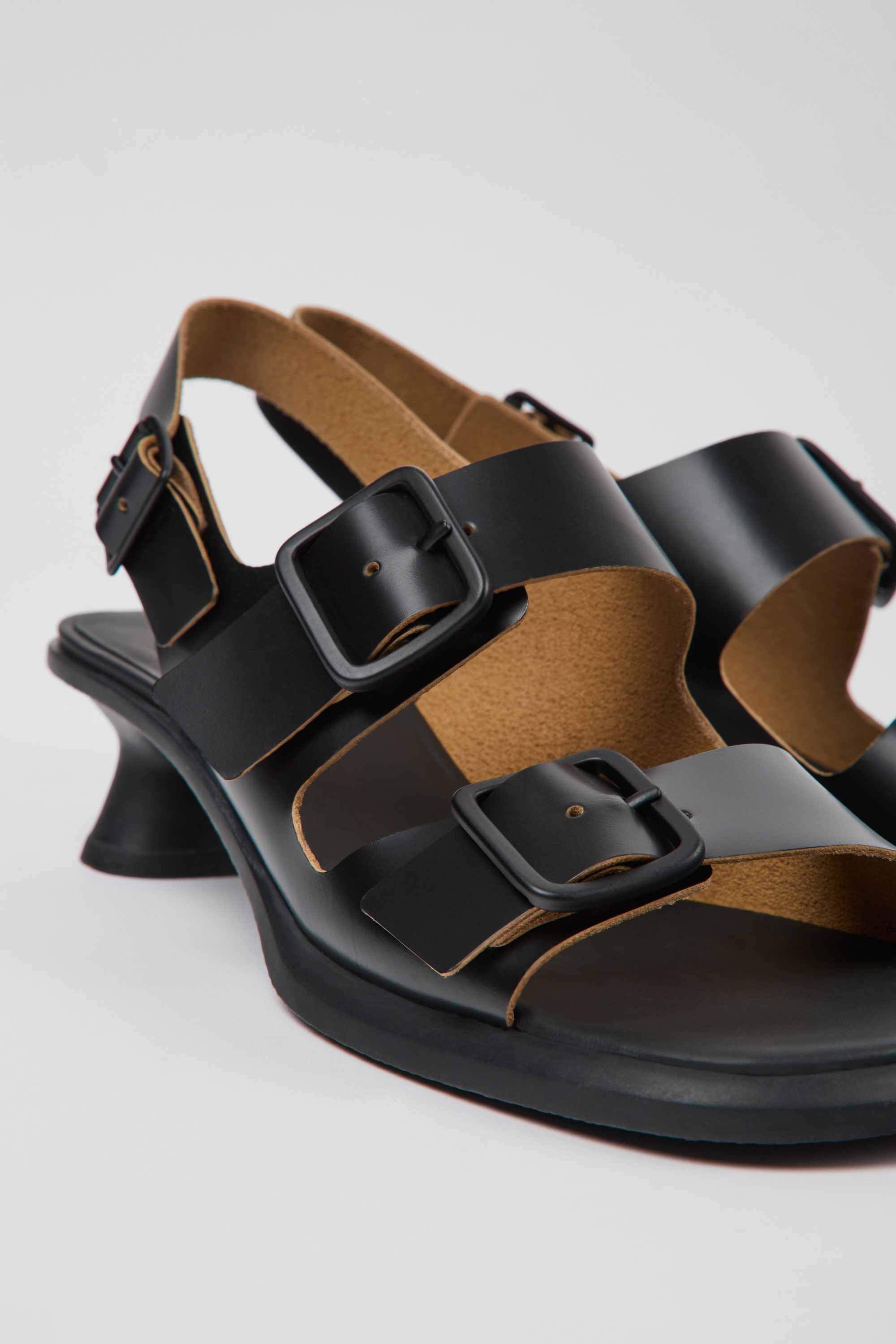 Dina - Black leather sandals for women