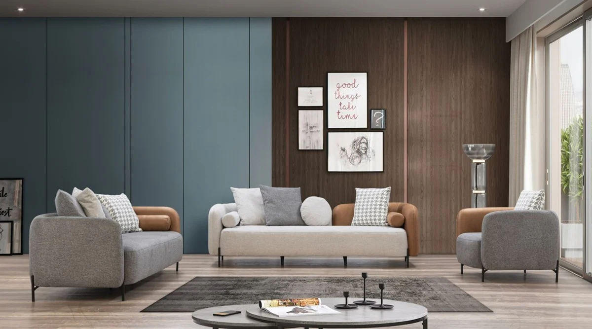 Casa Padrino sof¨¢ de lujo gris / marr¨®n / negro 255 x 90 x A. 70 cm - Sof¨¢ de sal¨®n - Muebles de sal¨®n - Muebles de lujo - Interiores de lujo