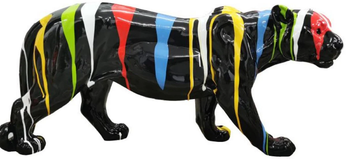 Casa Padrino escultura decorativa de lujo pantera negro / multicolor A. 80 x A. 35 cm - Figura decorativa grande XXL - Escultura decorativa XXL - Esculturas y figuras decorativas XXL