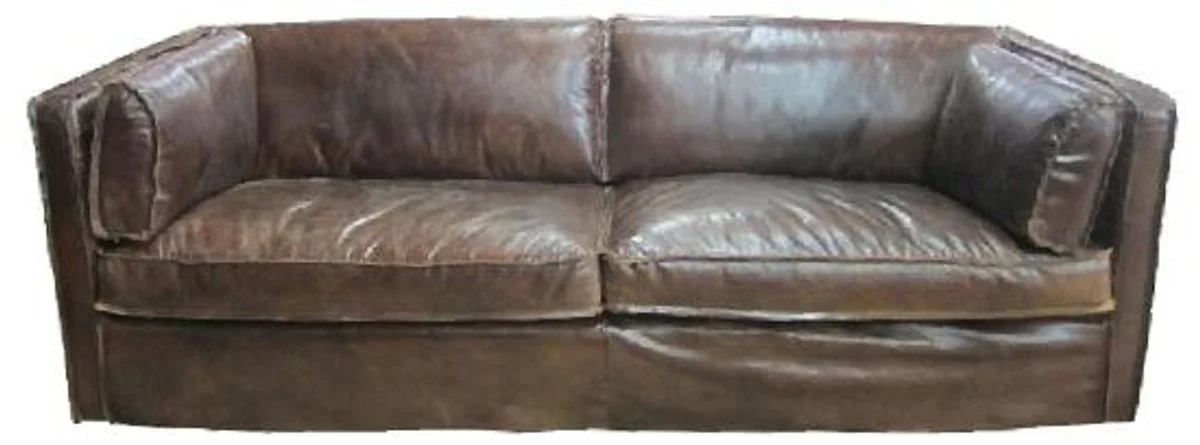 Casa Padrino Genuine Leather Living Room Sofa Vintage Dark Brown 225 x 99 x H. 73 cm - Luxury Furniture