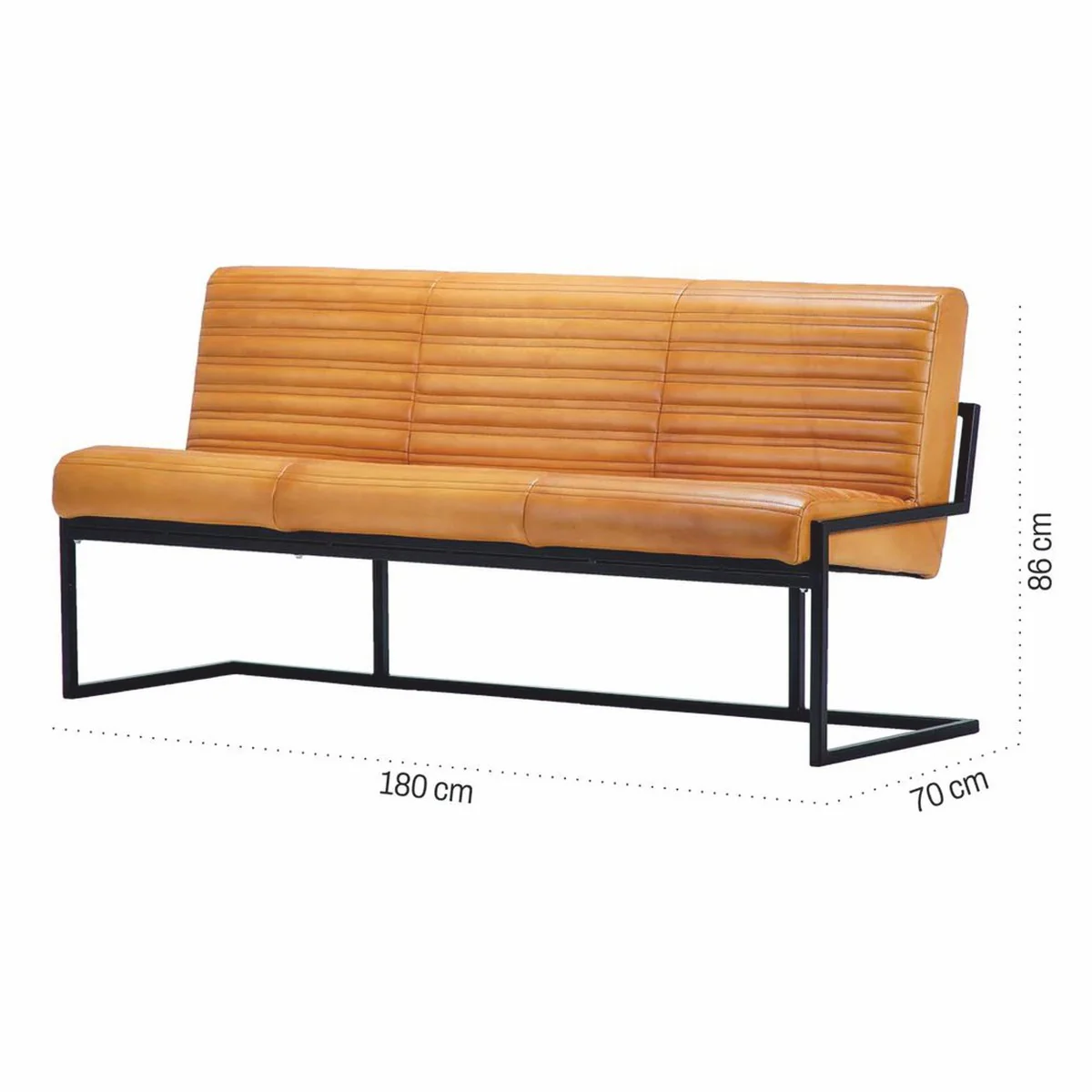 Casa Padrino banco de lujo de cuero genuino marrón claro / negro 180 cm - Muebles de cuero genuino