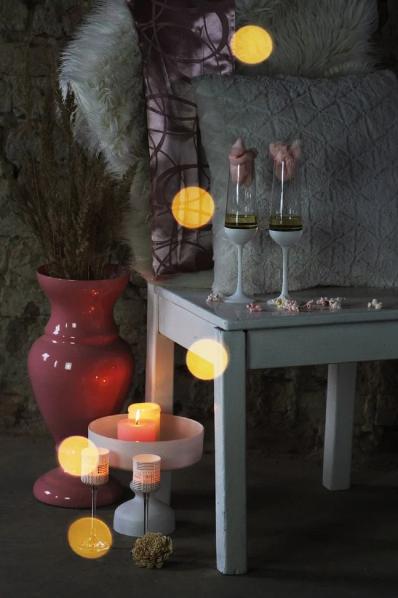 Casa Padrino conjunto de 6 copas de champ¨¢n de lujo blanco / plata ? 6,5 x A. 26,5 cm - Copas de champ¨¢n hechas y pintadas a mano - Accesorios para Hoteles y Restaurantes - Calidad de Lujo