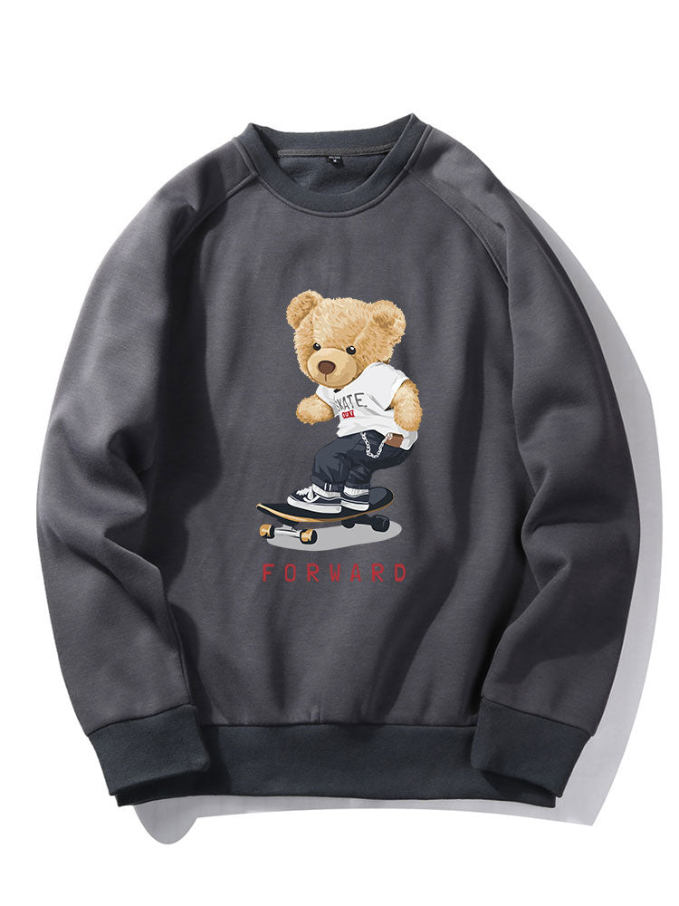 Bear On Skateboard Print Raglan Sleeve Sweatshirt