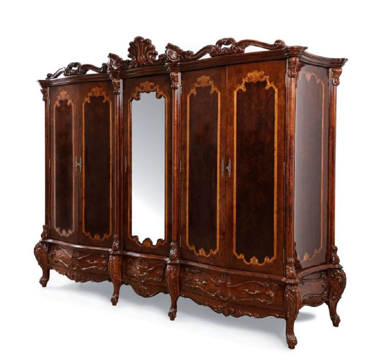 Casa Padrino armario de dormitorio barroco de lujo con 5 puertas marr¨®n 305 cm - Muebles barrocos