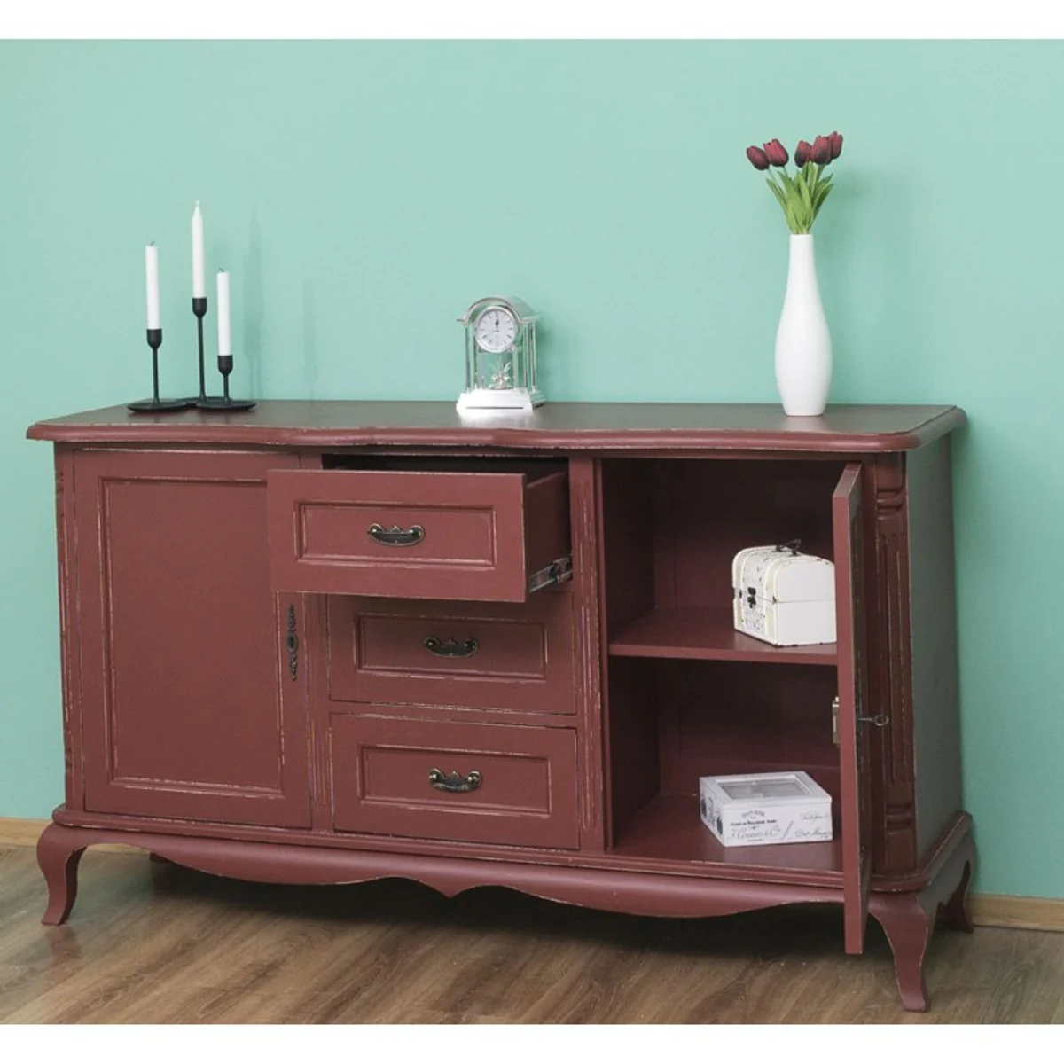 Cajonera barroca Casa Padrino en rojo estilo franc¨¦s antiguo - muebles estilo antiguo