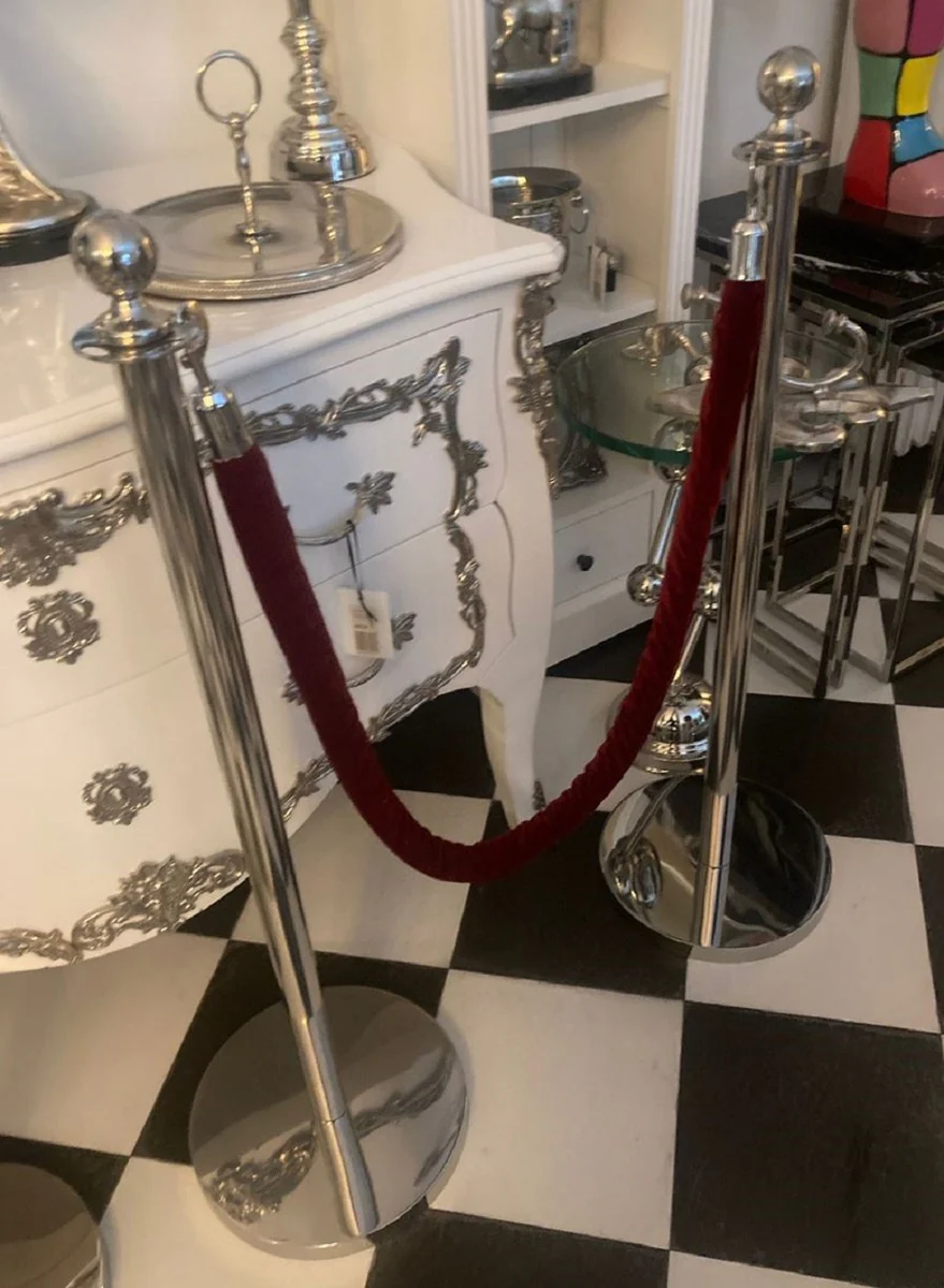 Casa Padrino barrera VIP de lujo plata / rojo burdeos ? 32 x A. 106 cm - Soportes de barrera con cuerda - Accesorios para hoteles - Accesorios para restaurantes - Colecci¨®n de lujo