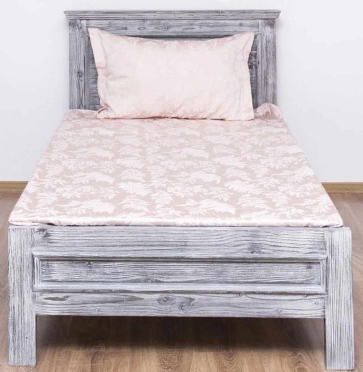 Casa Padrino cama de madera maciza de estilo campestre gris antiguo 90 x 200 x A. 93 cm - Cama Individual de Madera Maciza - Muebles de Dormitorio de Estilo Campestre