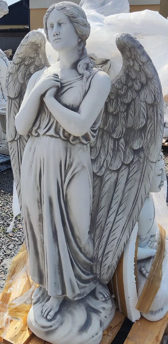 Casa Padrino Escultura de Decoraci¨®n de Jard¨ªn Art Nouveau ¨¢ngel Gris A. 140 cm - Figura de Piedra para Decoraci¨®n de Jard¨ªn Elegante - Accesorios de Decoraci¨®n de Jard¨ªn Barroco y Art Nouveau