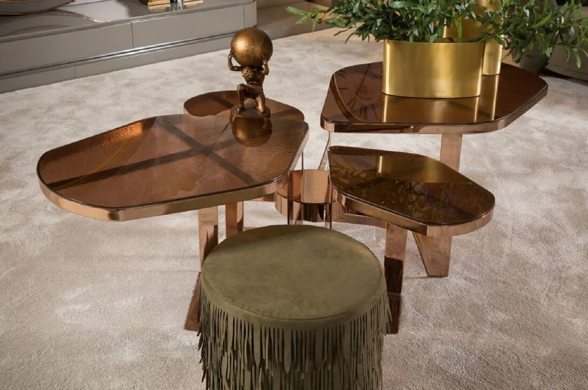 Casa Padrino mesa de centro de lujo cobre 175 x 120 x A. 55 cm - Mesa de sal¨®n con tapa de vidrio - Muebles de sal¨®n - Muebles de hotel - Muebles de lujo - Colecci¨®n de lujo