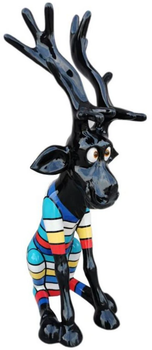 Casa Padrino escultura decorativa de lujo ciervo reno negro / multicolor A. 100 cm - Figura decorativa grande XXL - Escultura decorativa XXL - Esculturas y figuras decorativas XXL de lujo