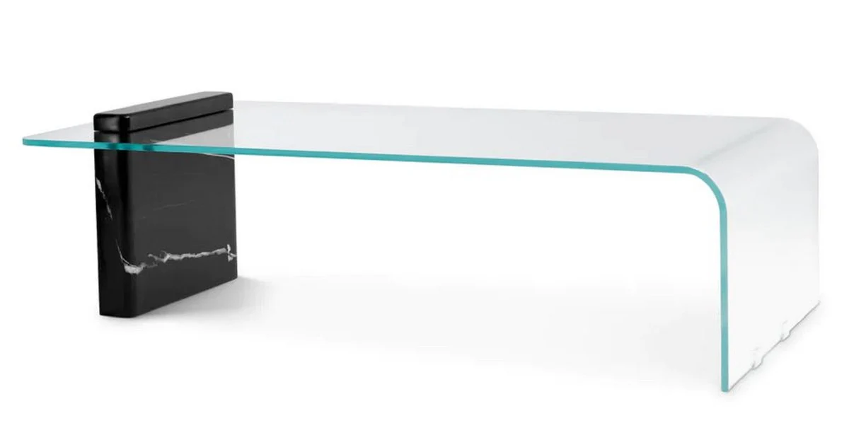 Casa Padrino Mesa de Centro de Lujo con Tapa de Vidrio Negro 133,5 cm - Muebles de Lujo