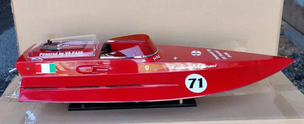 Casa Padrino lancha rápida de lujo con soporte de madera maciza rojo 97 x 35 x A. 22 cm - Barco decorativo hecho a mano - Modelo de barco - Barco de carreras - Decoración de escritorio