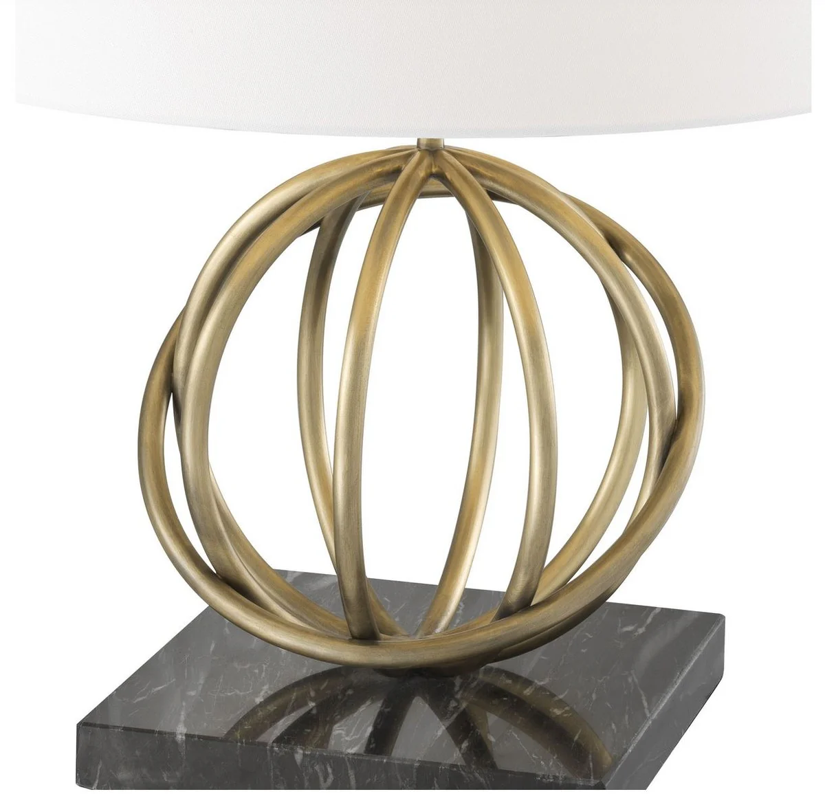 Casa Padrino lámpara de mesa de lujo latón antiguo / negro / blanco Ø 50 x H. 57 cm - Lámpara de Mesa de Latón con Base de Mármol y Pantalla Redonda