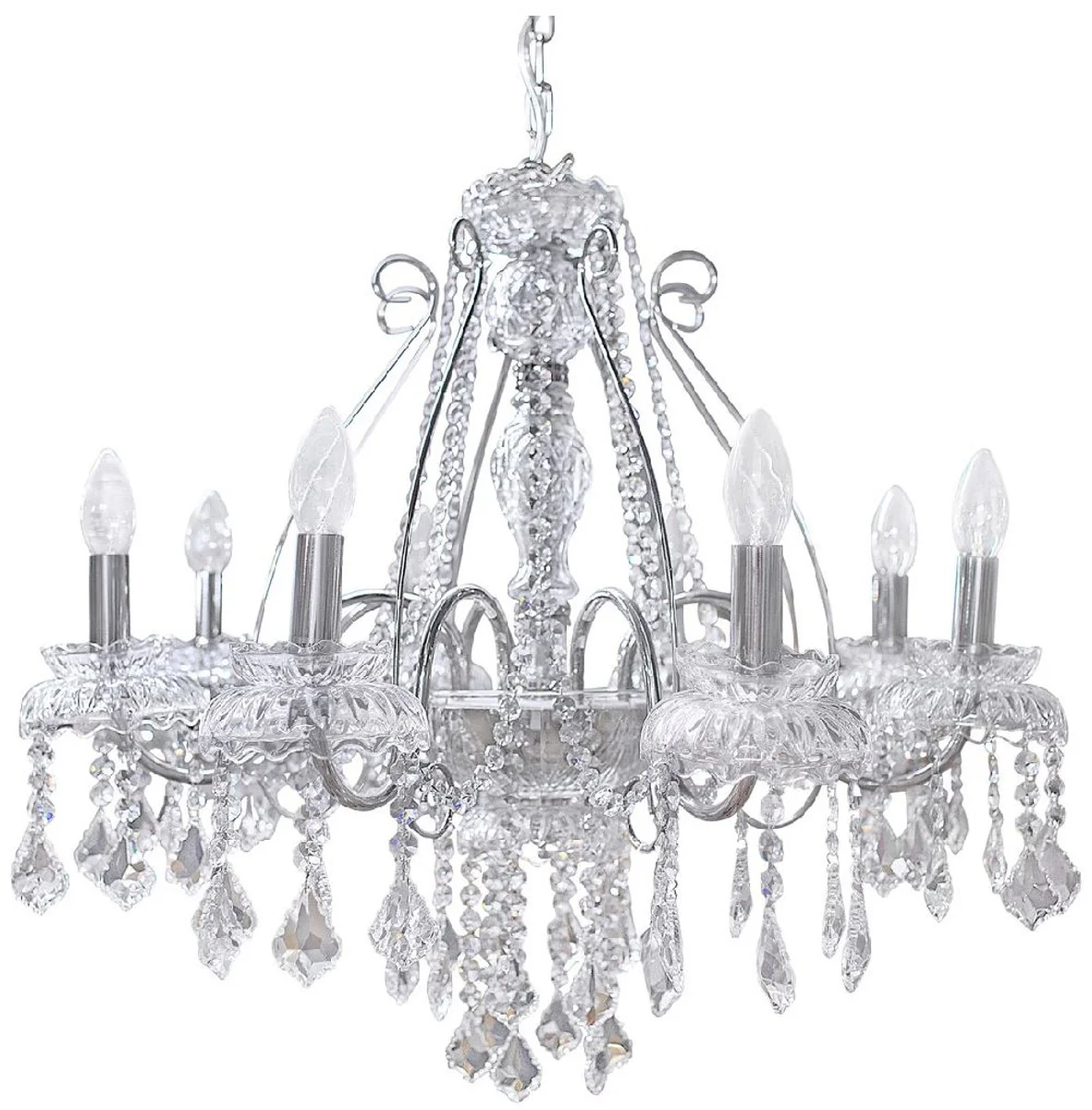 Casa Padrino araña de luces barroco de lujo de cristal plata Ø 58 cm - Magnífico lámpara de araña de salón en estilo barroco - Lámpara de araña de hotel - Luces de cristal barrocos