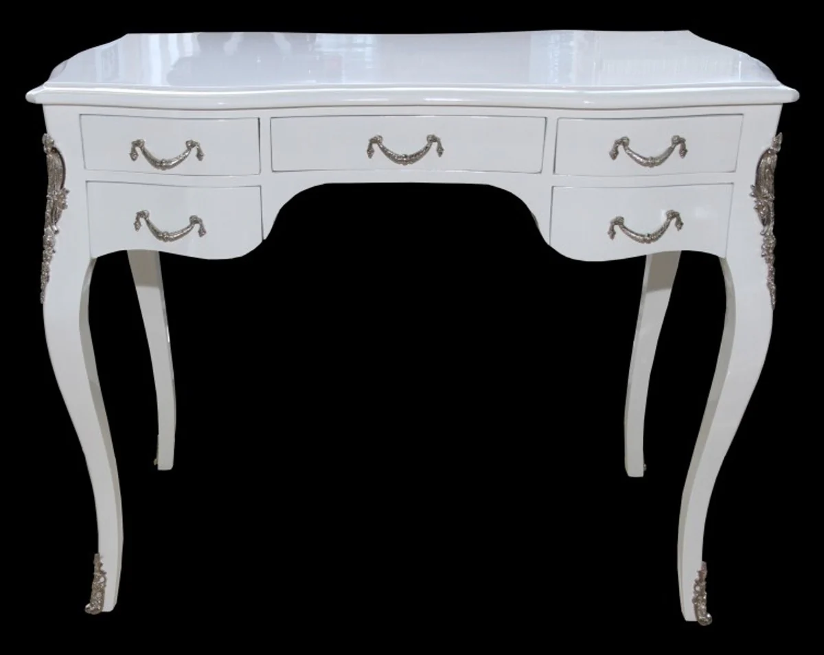 Casa Padrino luxury Baroque Desk High Gloss White / Silver 100 x 80 x 58 cm secretary luxury furniture