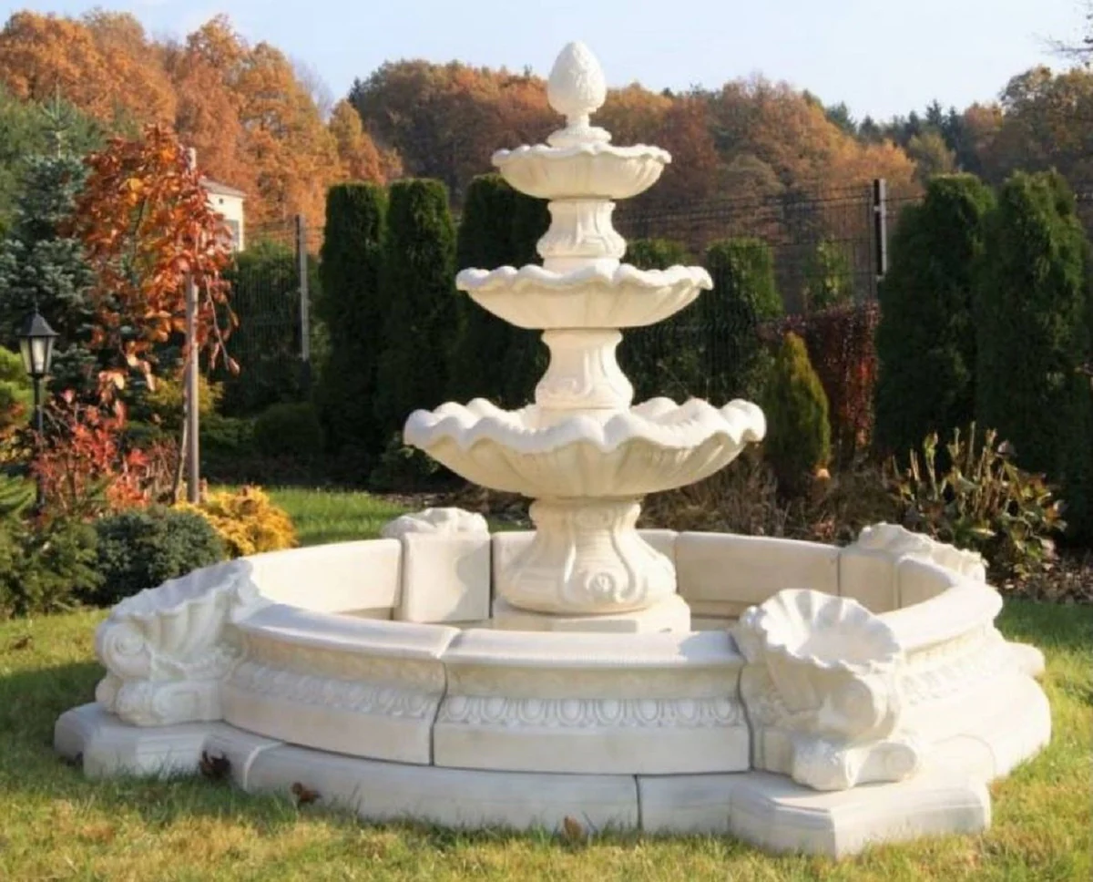 Casa Padrino fuente de decoración de jardín barroco blanco Ø 270 x A. 172 cm - Magnífica fuente de jardín barroco - Fuente con borde - Accesorios de decoración terrazas y jardines barrocos