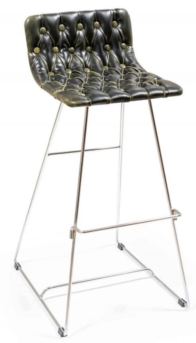 Casa Padrino conjunto de sillas de bar de lujo negro / oro / plata 37 x 33 x A. 90 cm - Taburetes de bar modernos con cuero sintético - Muebles de Bar de Catering de Jardín