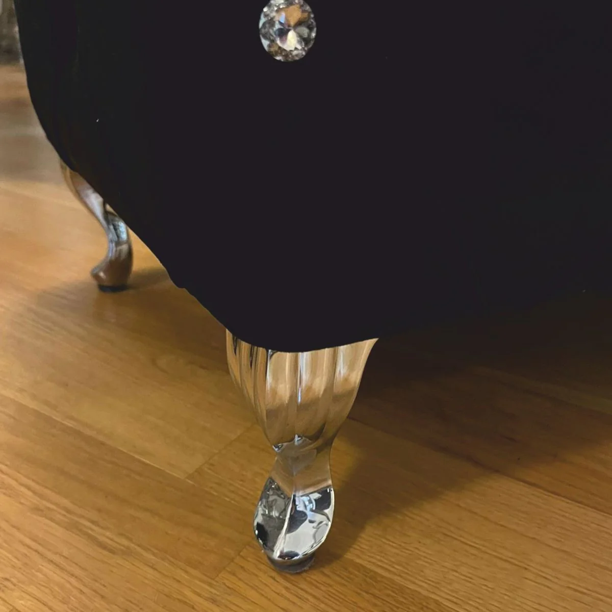 Casa Padrino banco barroco con pedrería negro / plata 100 cm - Muebles barrocos