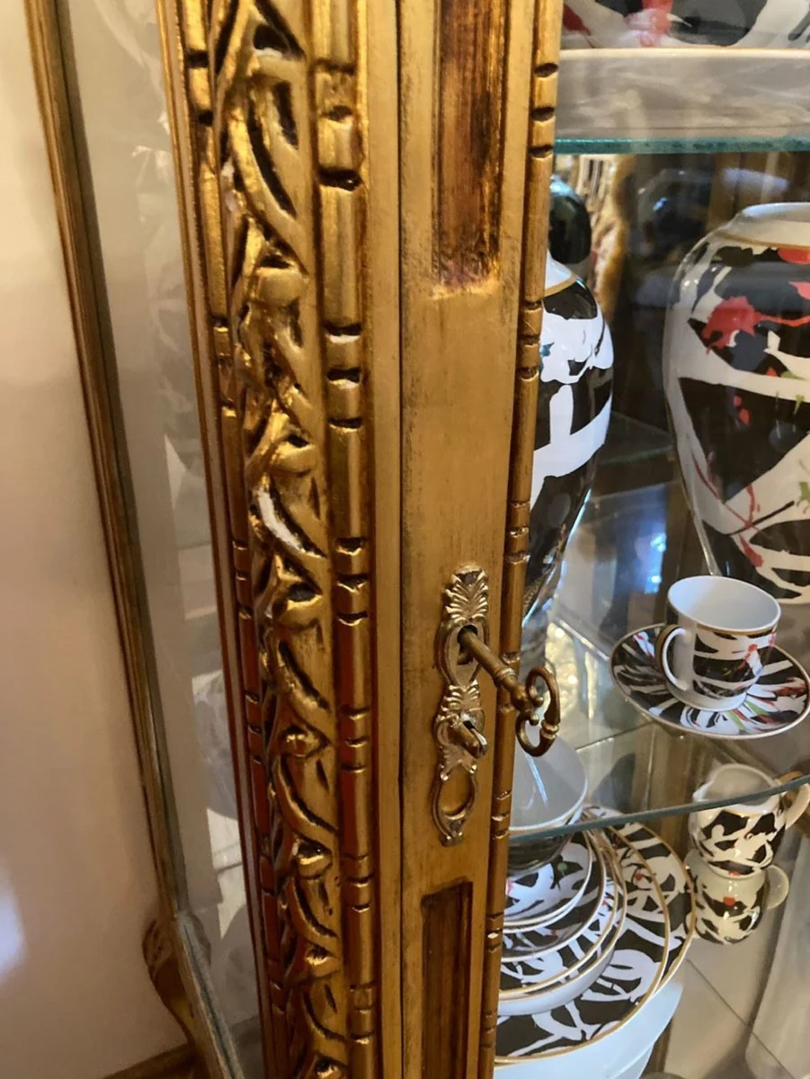 Casa Padrino vitrina barroco oro / crema - Vitrina de madera maciza hecha a mano con puerta de vidrio y tapa de m¨¢rmol - Muebles de sala de estilo barroco - Muebles barrocos - Interiores barrocos