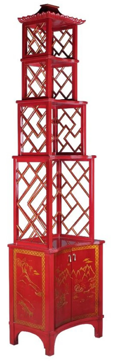 Casa Padrino Etagere de Lujo Estilo Chino Rojo / Oro 54 x 37 x A. 219 cm - Accesorios de Hotel y Restaurante