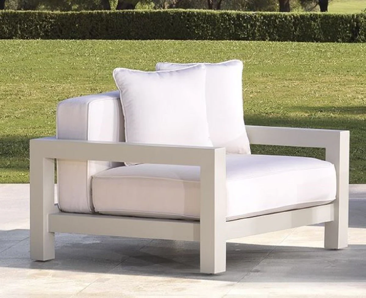 Casa Padrino sillón de jardín de lujo con cojines blanco / arena 101 x 100 x A. 72 cm - Muebles de Hotel de Terraza de Jardín - Calidad de Lujo