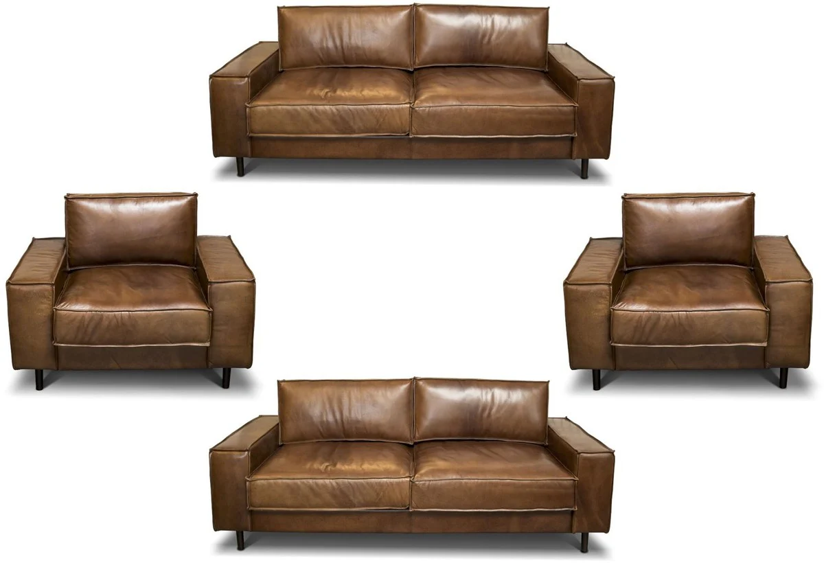 Casa Padrino conjunto de sala de estar de cuero genuina de lujo - Diferentes Colores - 2 Sof¨¢s y 2 Sillones - Muebles de cuero para sala de estar - Calidad de Lujo