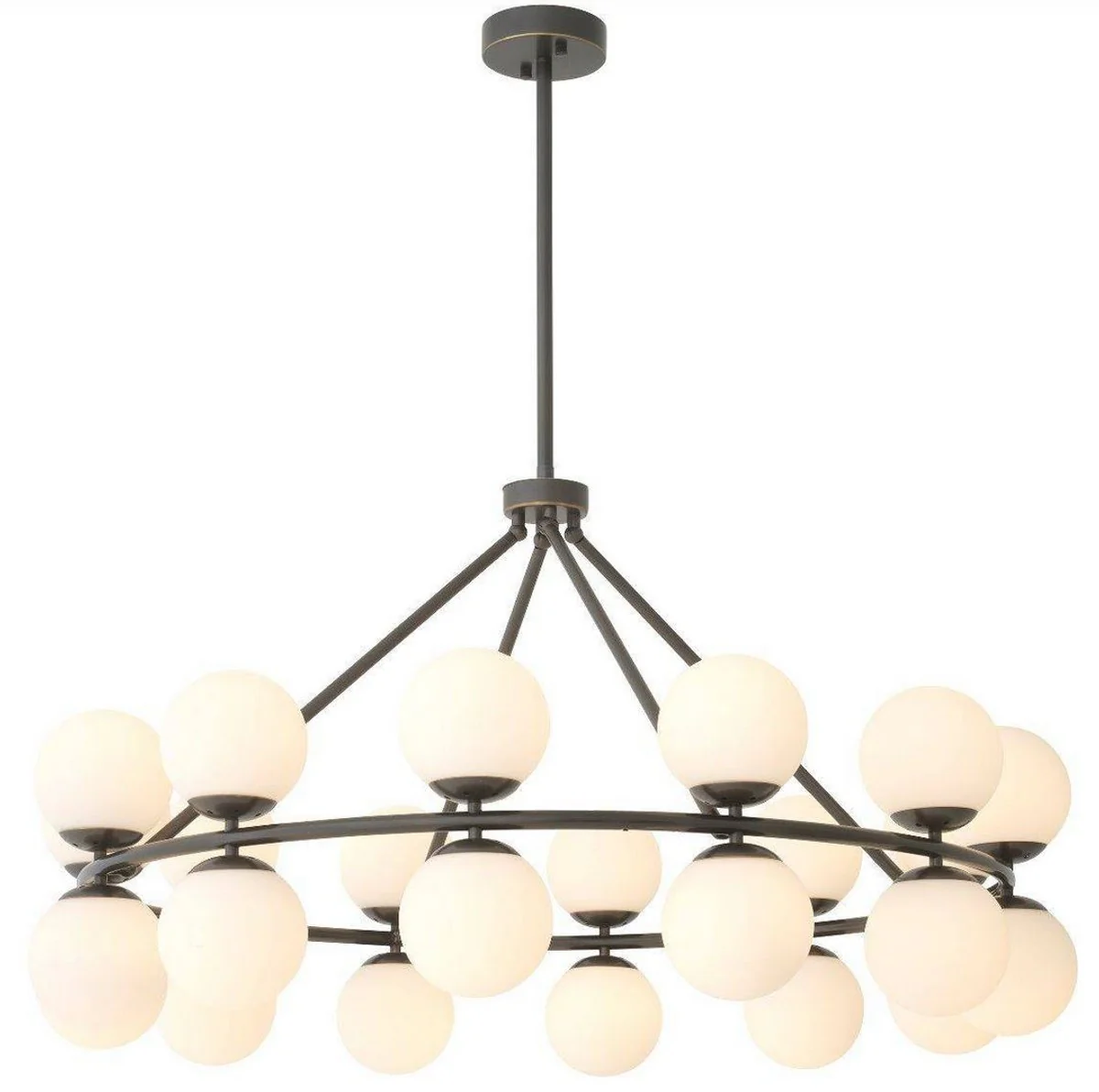 Casa Padrino lámpara de araña de lujo bronce / blanco Ø 115 x A. 65 cm - Lámpara de araña moderna de metal con pantallas redondas de vidrio - Colección de Lujo