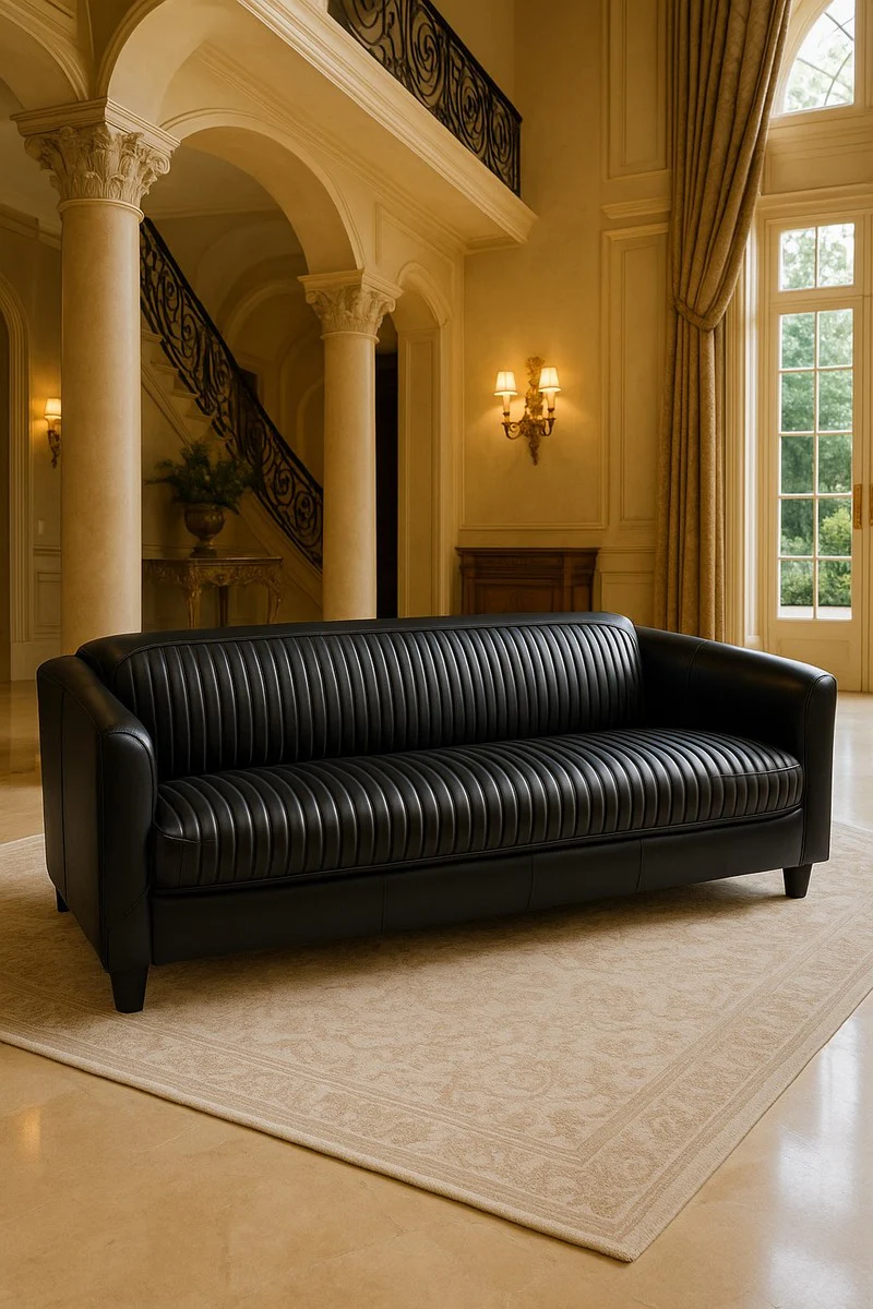Casa Padrino sof¨¢ de cuero de lujo negro 177 cm - Muebles de cuero genuino