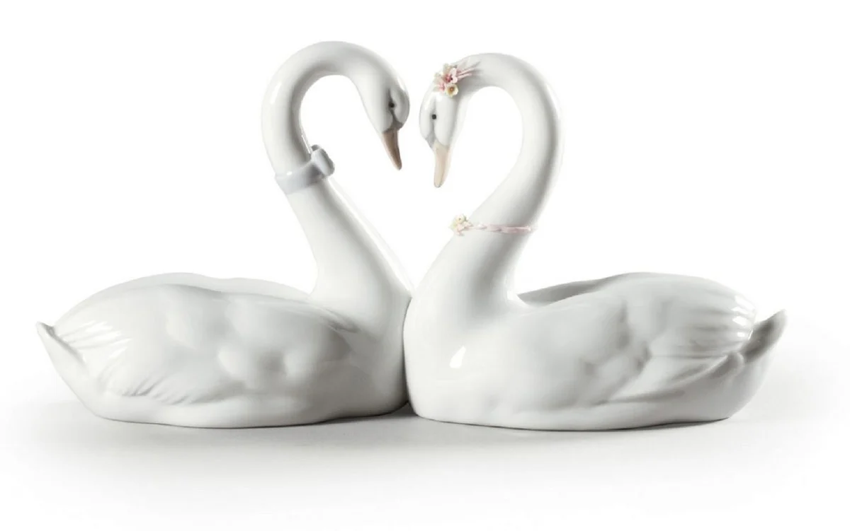 Casa Padrino figura de porcelana de lujo cisnes blanco / multicolor 27 x 10 x A. 13 cm - Escultura decorativa de alta calidad - Calidad de primera - Hecho en España