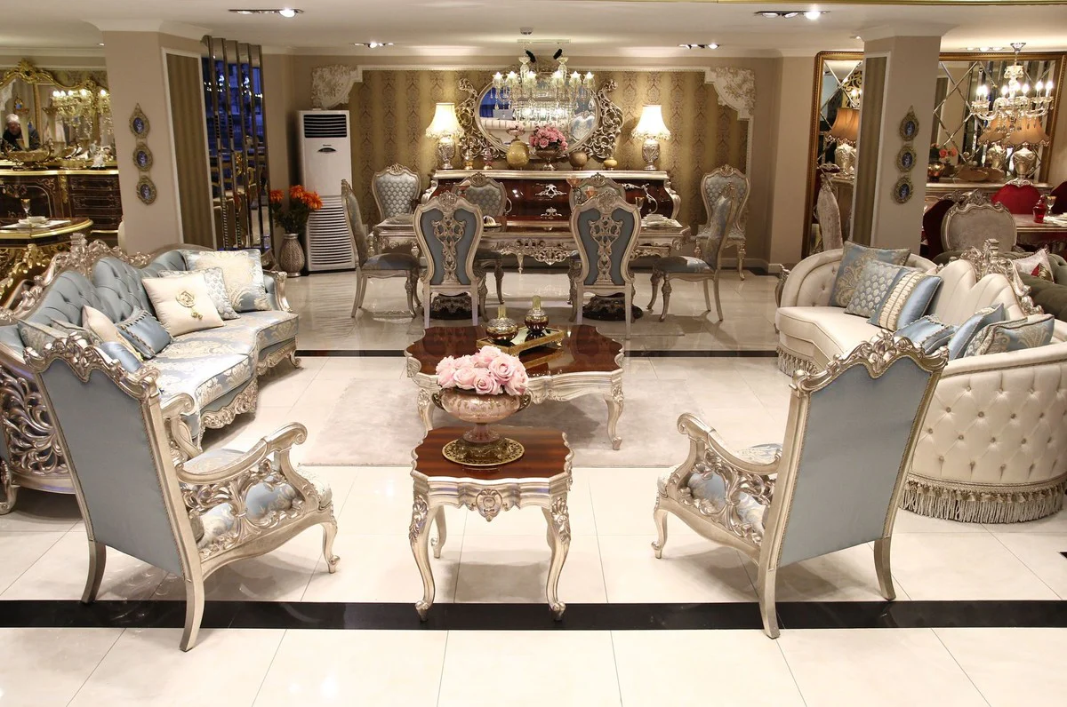 Casa Padrino mesa de centro barroco de lujo marr¨®n oscuro / plata 130 x 130 x A. 47 cm - Magn¨ªfica mesa de sal¨®n de madera maciza - Muebles de sal¨®n barrocos