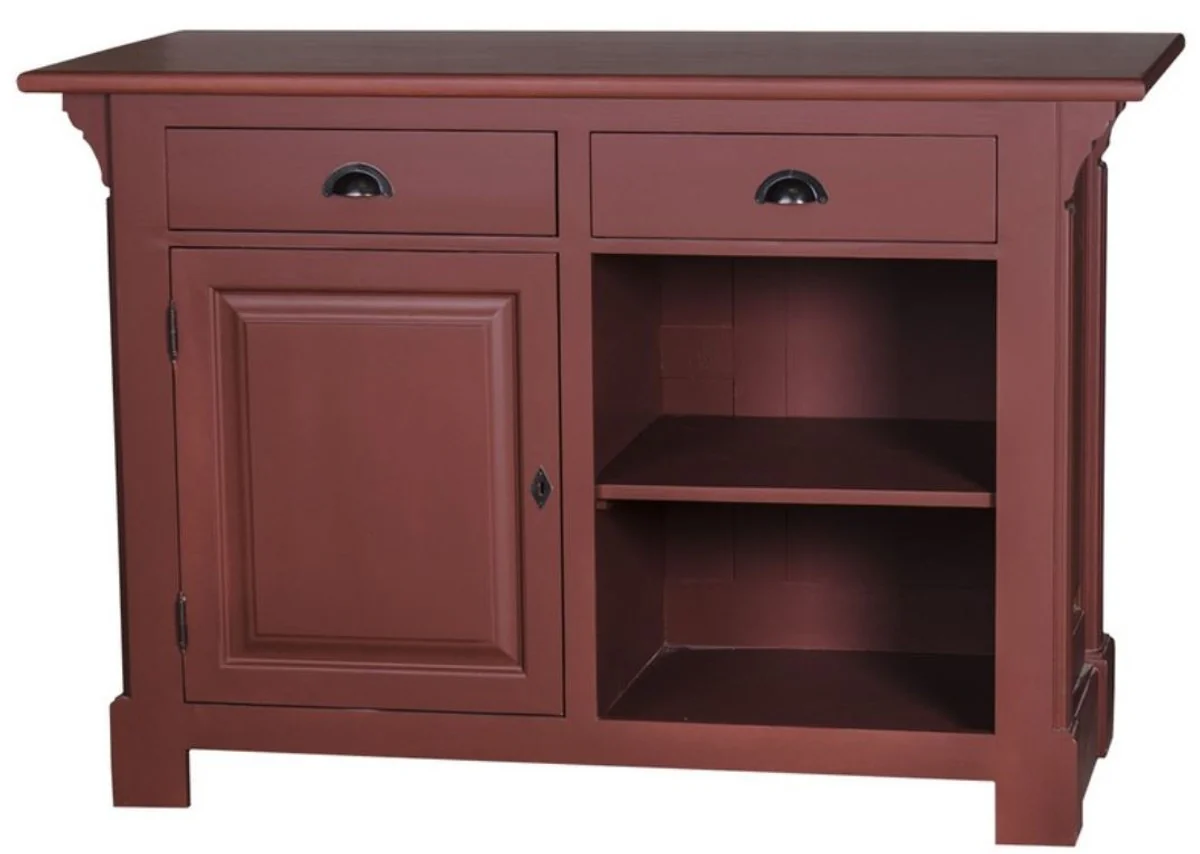Casa Padrino barra de bar de estilo country rojo burdeos 140 x 68 x H. 95 cm - Barra de Bar de Madera Maciza con Puerta y 2 Cajones - Muebles de Estilo Country