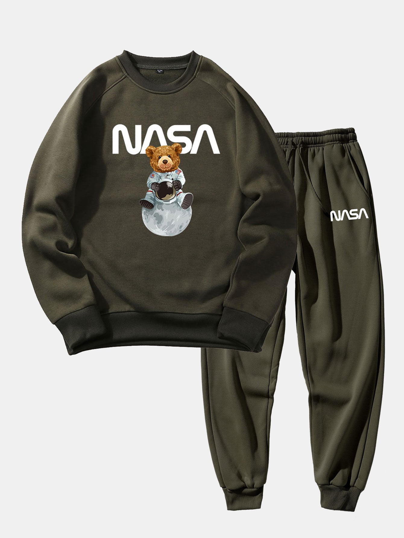 NASA Bear Print Raglan Sleeves Sweatshirt & NASA Print Jogger Pants