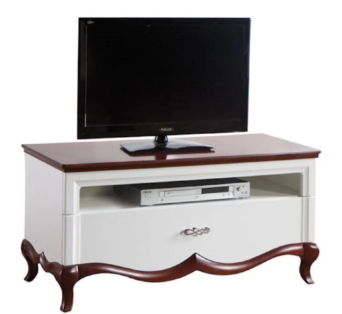 Casa Padrino Aparador Art Deco de Lujo de con Caj¨®n Blanco / Marr¨®n Oscuro 114 x 46,5 x H. 55,7 cm - Mueble de Televisi¨®n - Muebles de Sala