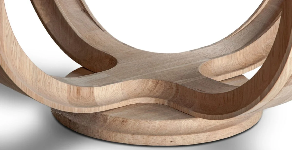 Casa Padrino mesa de centro de lujo de madera maciza natural ? 73 x A. 43 cm - Mesa de sal¨®n redonda de madera de roble con tapa de vidrio - Muebles de sal¨®n de madera maciza