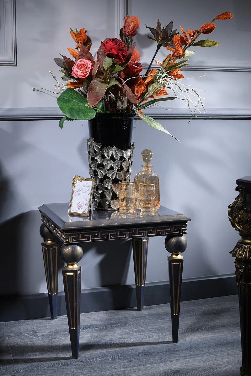 Casa Padrino Mesa Auxiliar Barroco de Lujo Azul / Oro / Negro 59 x 59 x H. 60 cm - Muebles Barrocos