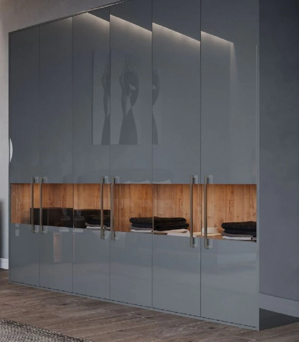 Casa Padrino armario de dormitorio de lujo gris / natural 275 x 59,6 x A. 244 cm - Armario de madera maciza con 6 puertas - Muebles de Dormitorio - Muebles de Hotel - Muebles de Lujo