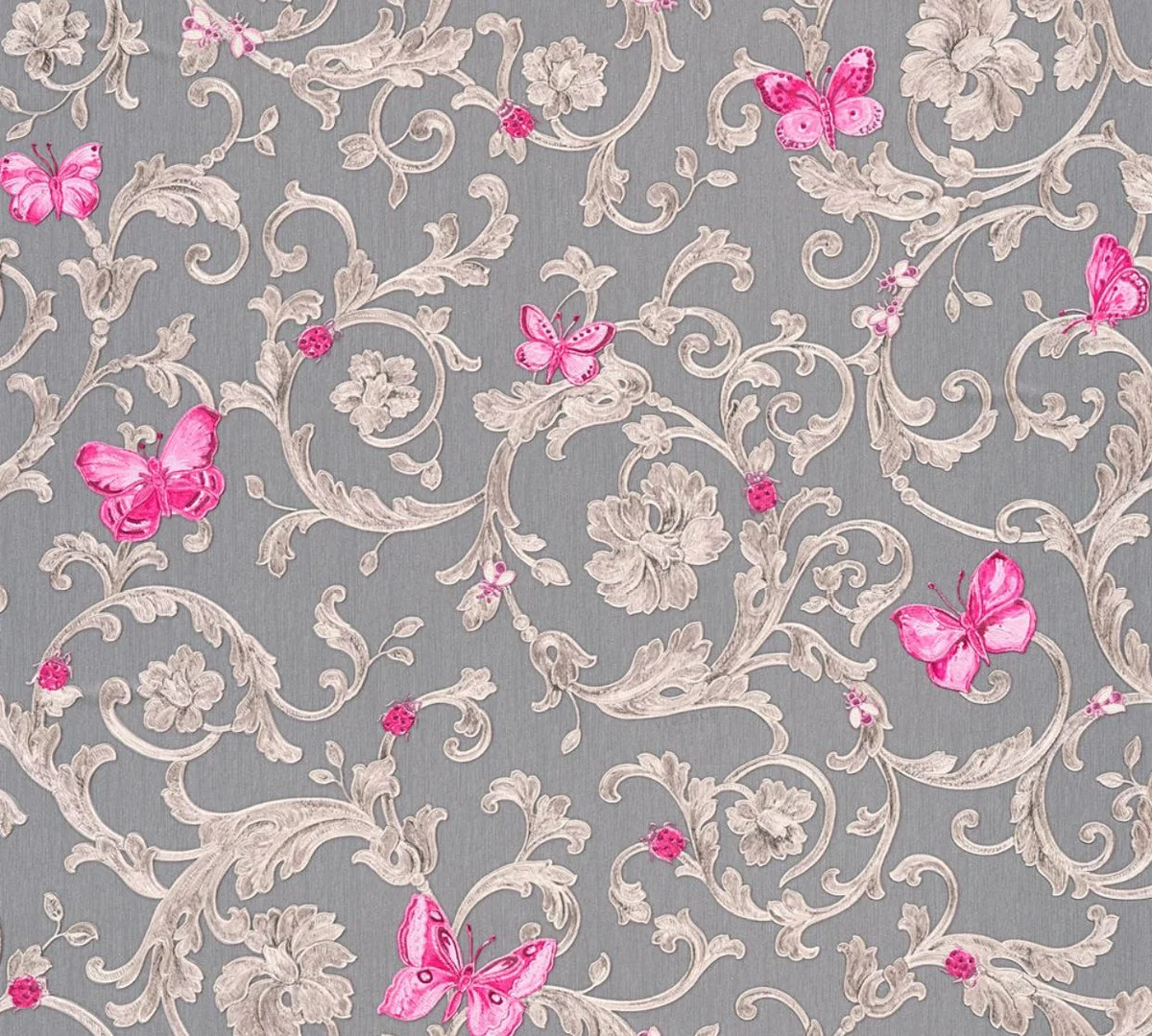 Versace papel pintado barroco no tejido Butterfly Barocco 343255 gris / plata / rosa - Papel Pintado de Diseño - Calidad de Lujo