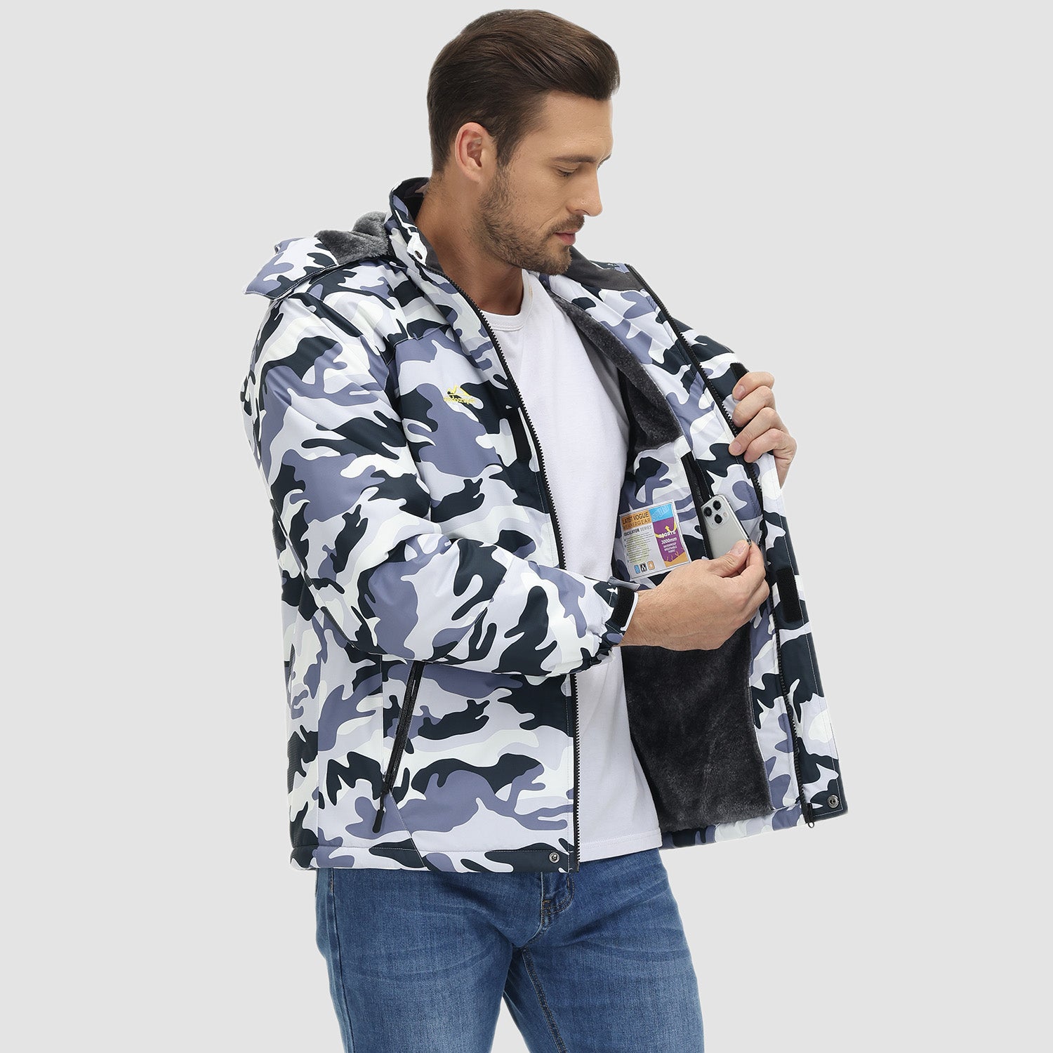 Men's Winter Jacket Water Repellent Ski Snow Jacket Warm Fleece Coat Parka Raincoats With Multi-Pockets