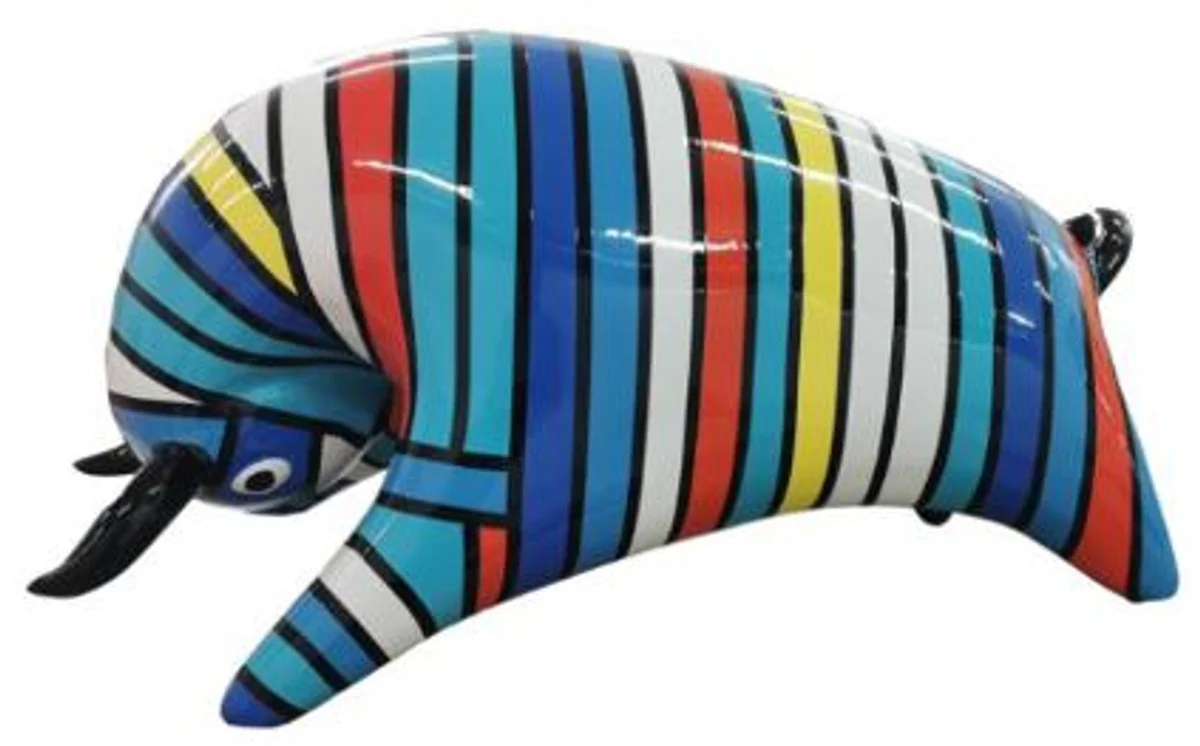 Casa Padrino figura decorativa de diseño toro rayas colorido 50 x A. 25 cm - Escultura decorativa resistente a la intemperie - Decoración de Sala de Estar