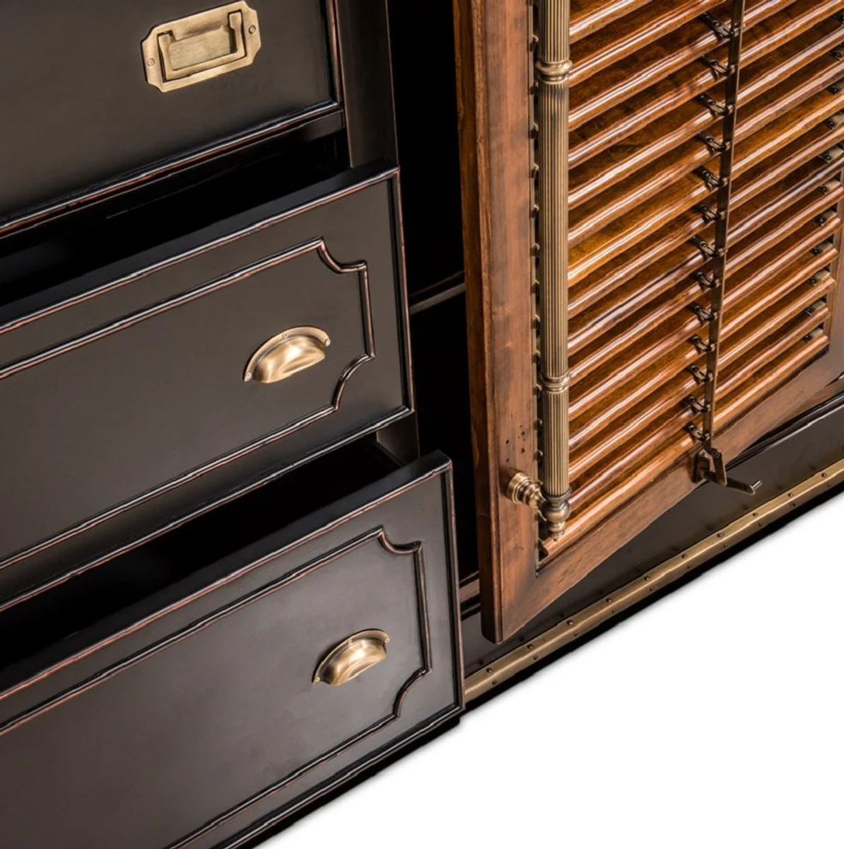 Casa Padrino aparador de estilo vintage de lujo con 5 cajones y 2 puertas negro antiguo / cobre / latón 223,5 x 50 x A. 127 cm - Armario de estilo vintage - Muebles de estilo vintage de lujo