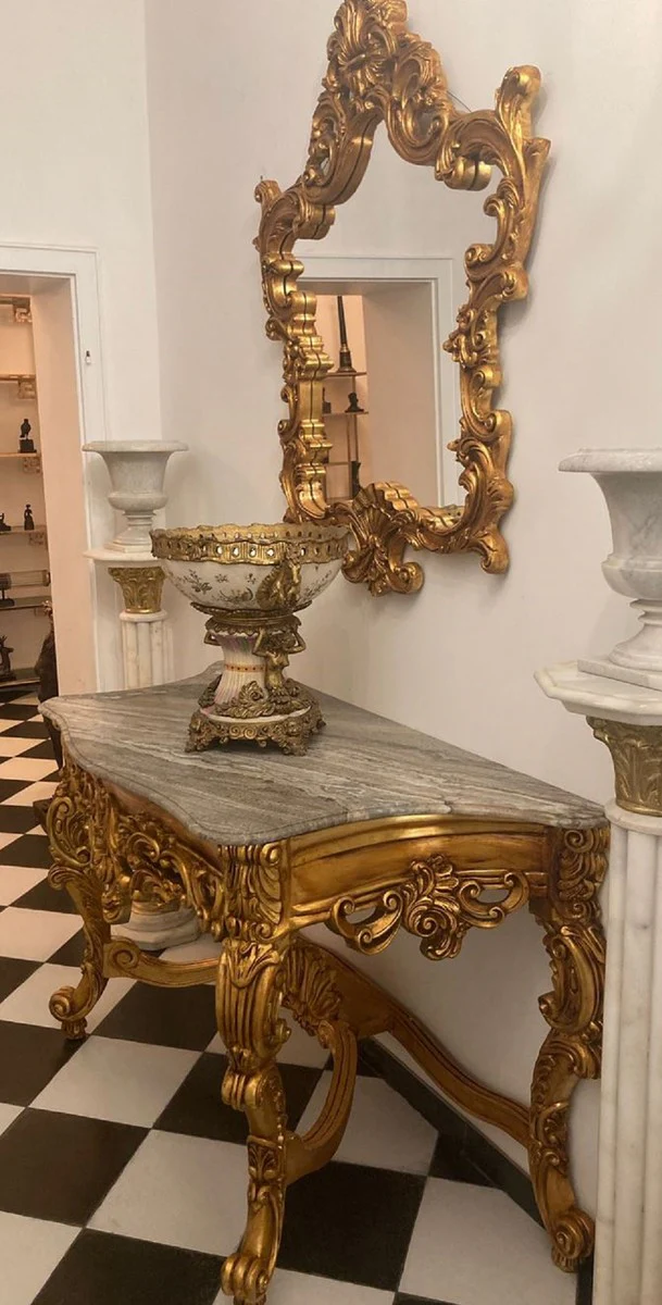 Casa Padrino consola barroco con tapa de m¨¢rmol y espejo oro / gris - Magn¨ªfica consola de espejo estilo barroco - Muebles de armario estilo barroco - Muebles barrocos - Muebles de estilo antiguo